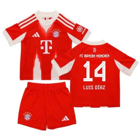 Kit Infantil Bayern de Munique Vermelha Luis Díaz #14 2025/26 Home Unissex