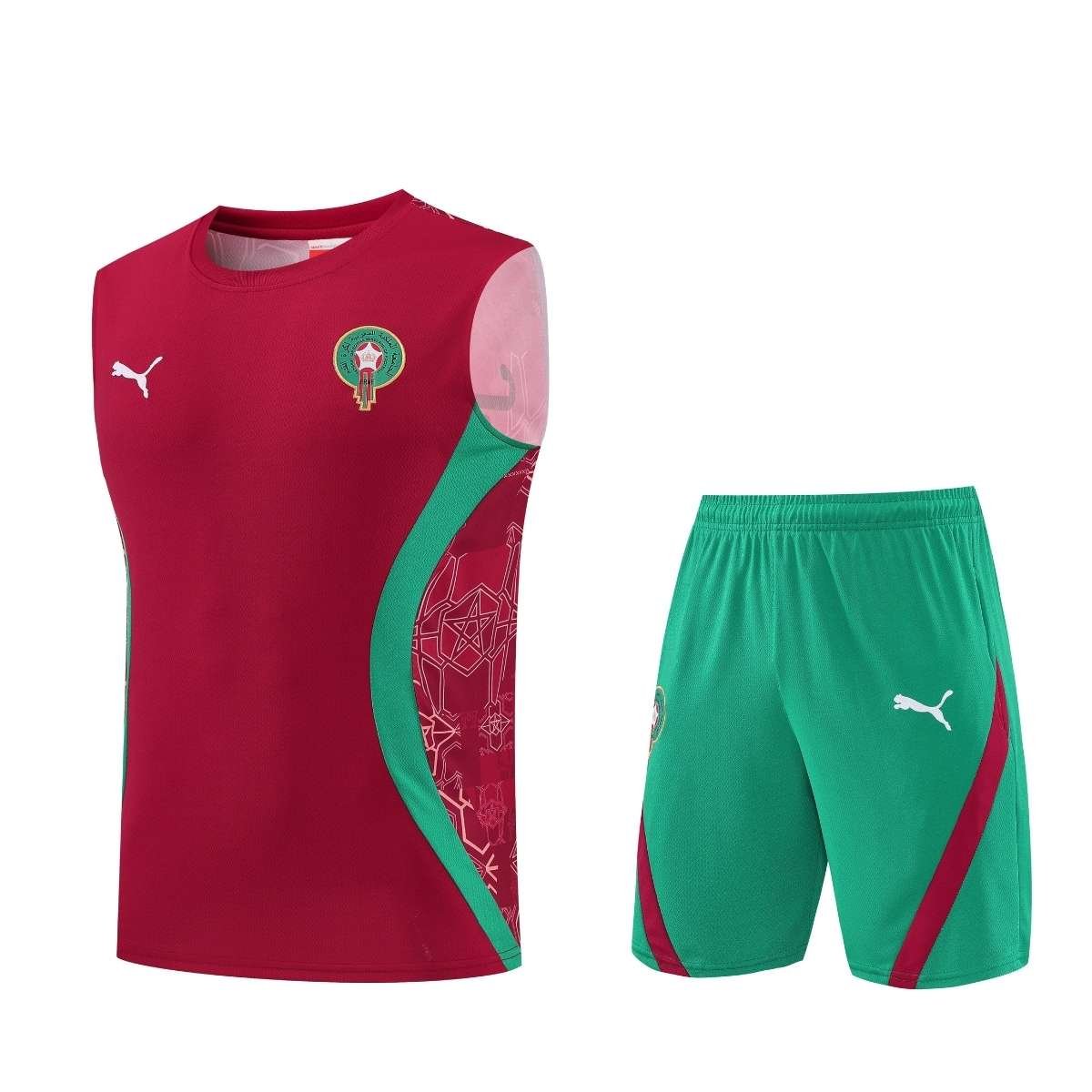 kit-treino-regata-marrocos-2025-26-vermelho-verde-masculino Kit Treino Marrocos Short e Camisa Vermelho 2025/26 Masculina