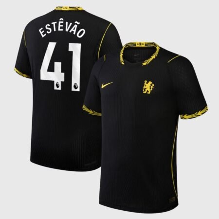 Camisa Chelsea FC Preta Estêvão #41 2026/27 Away II Jogador Masculina