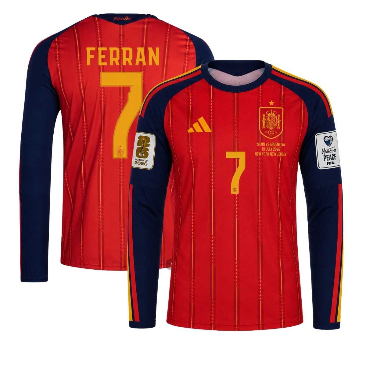 camisa-espanha-Ferran-7-vermelha-Final-copa-2026-home-MANGA-LONGA Camisa Espanha Ferran #7 Vermelho Final Copa 2026/27 Home Manga Longa