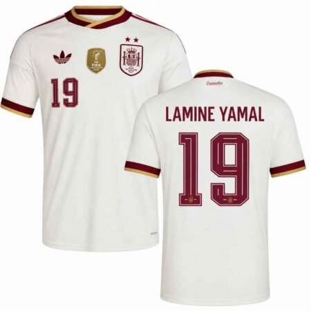 Camisa Espanha Branca 2 Estrelas Lamine Yamal #19 Campeã 2026/27 Away II Masculina