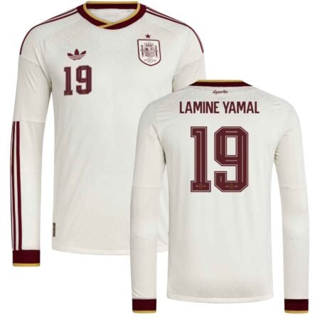 Camisa Espanha Branca Copa Lamine Yamal 2026/27 Away II Manga Longa
