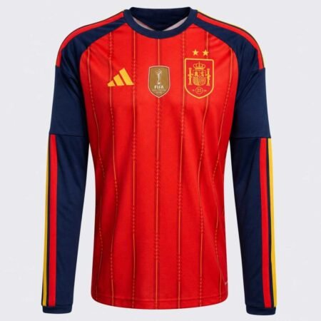 Camisa Espanha Vermelha 2 Estrelas Campeã 2026/27 Home Manga Longa