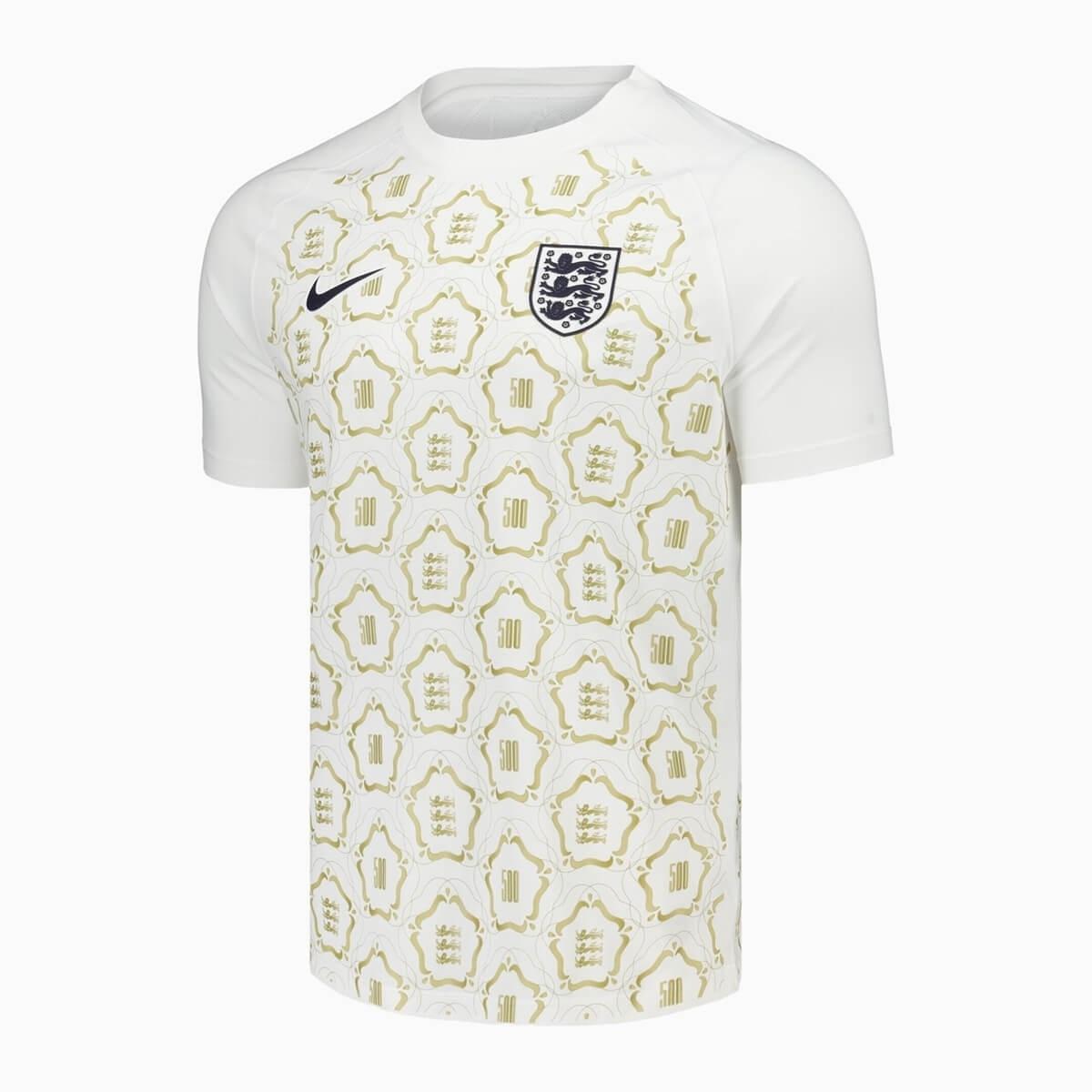 camisa-inglaterra-branco-dourado-2026-27-aquecimento-feminino Camisa Inglaterra Branca 2026/27 Treino Feminino Masculina