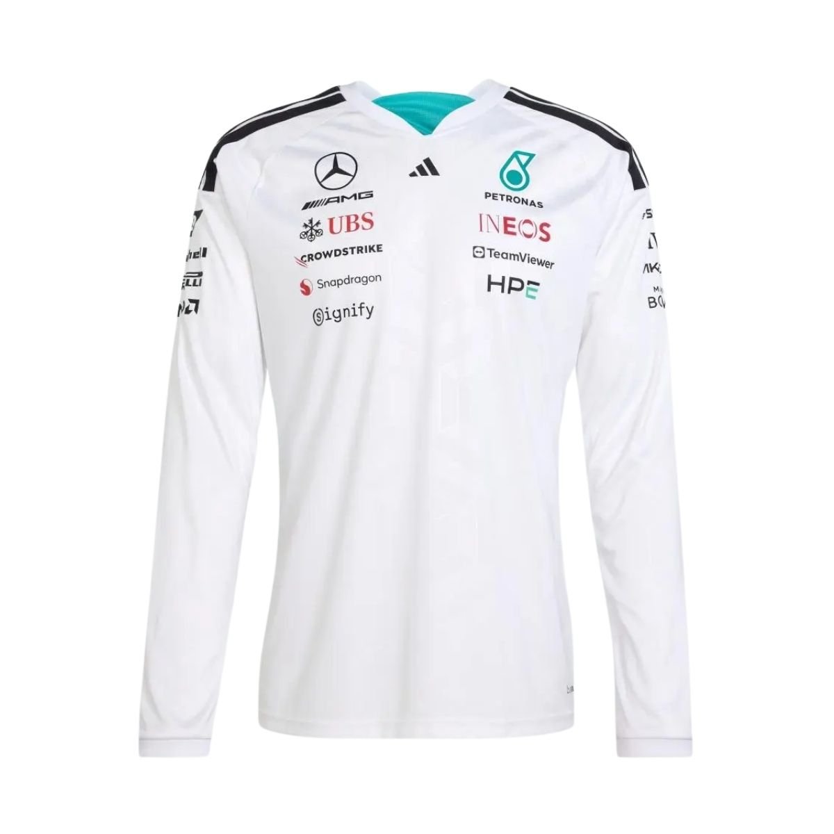 camisa-manga-longa-mercedes-f1-branco-2026-27-masculina Camisa Manga Longa Mercedes-Benz F1 Branco 2026/27 Masculina