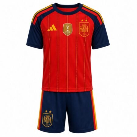 Kit Infantil Espanha Vermelho 2 Estrelas Campeã Copa 2026/27 Home I Unissex