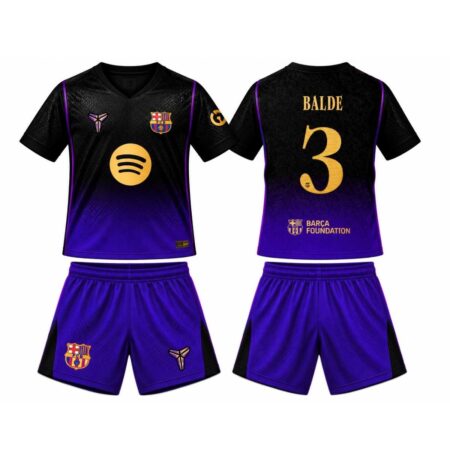 Kit Infantil Barcelona FC Balde #3 Roxo Refletiva 2026/27 Away II Unissex