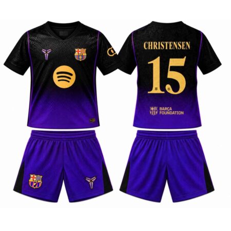 Kit Infantil Barcelona FC Christensen #15 Roxo Refletiva 2026/27 Away II Unissex