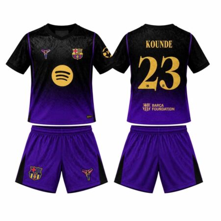 Kit Infantil Barcelona FC koundé #23 Roxo Refletiva 2026/27 Away II Unissex