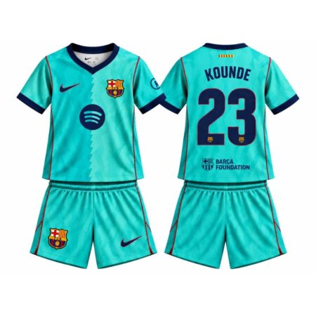 Kit Infantil Barcelona FC Azul Bebê Koundé #23 2026/27 Third III Unissex