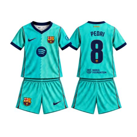 Kit Infantil Barcelona FC Azul Bebê Pedri #8 2026/27 Third III Unissex