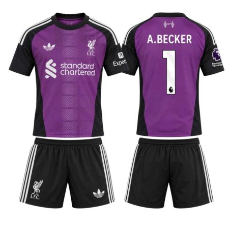 Kit Infantil Liverpool FC Alisson Becker #1 Roxo 2026/27 Goleiro Unissex