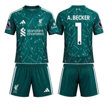 Kit Infantil Liverpool FC Alisson Becker #1 Verde 2026/27 Goleiro Unissex