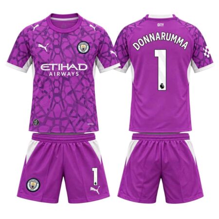 Kit Infantil Manchester City Donnarumma #1 Roxo 2026/27 Goleiro Unissex