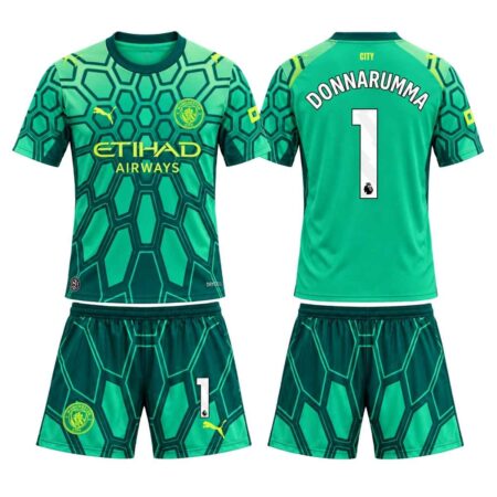 Kit Infantil Manchester City Donnarumma #1 Verde 2026/27 Goleiro Unissex